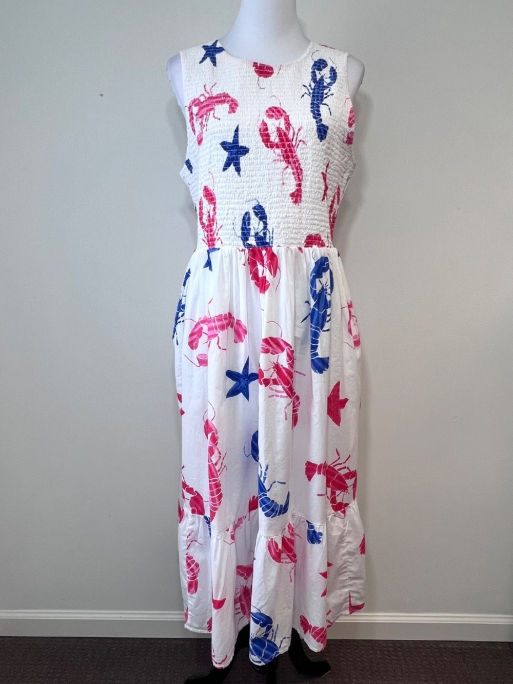 J. CREW Smocked Lobsters & Stars Midi Dress - Picture 2 of 6